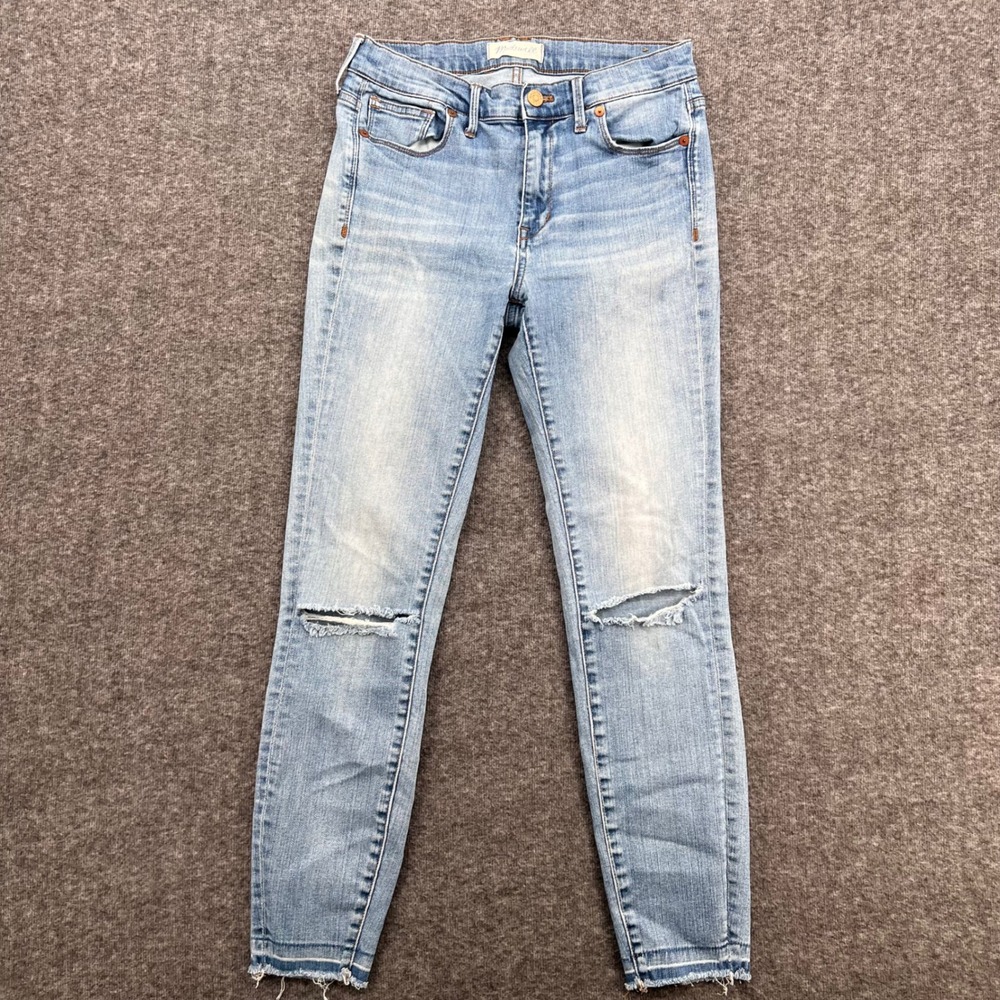 Madewell High Riser Skinny Jeans Light Wash Distressed Ripped Knee 27 Cropped - Picture 2 of 13